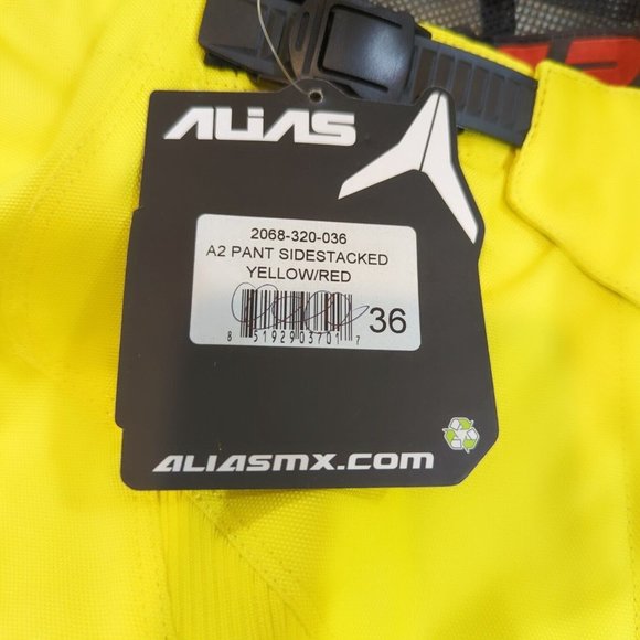 NEW Alias MX A2 Series Motocross Pants BMX ATV Off-Road Yellow Red / Sz 36 NWT - Picture 9 of 9